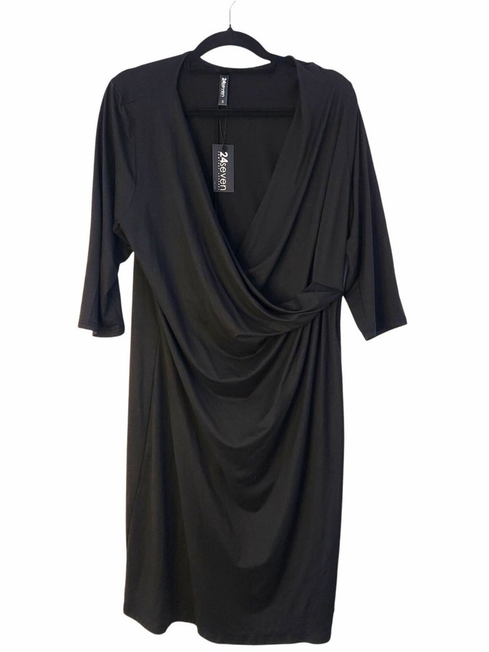Seven7 Black Draped V-Neck Midi Dress